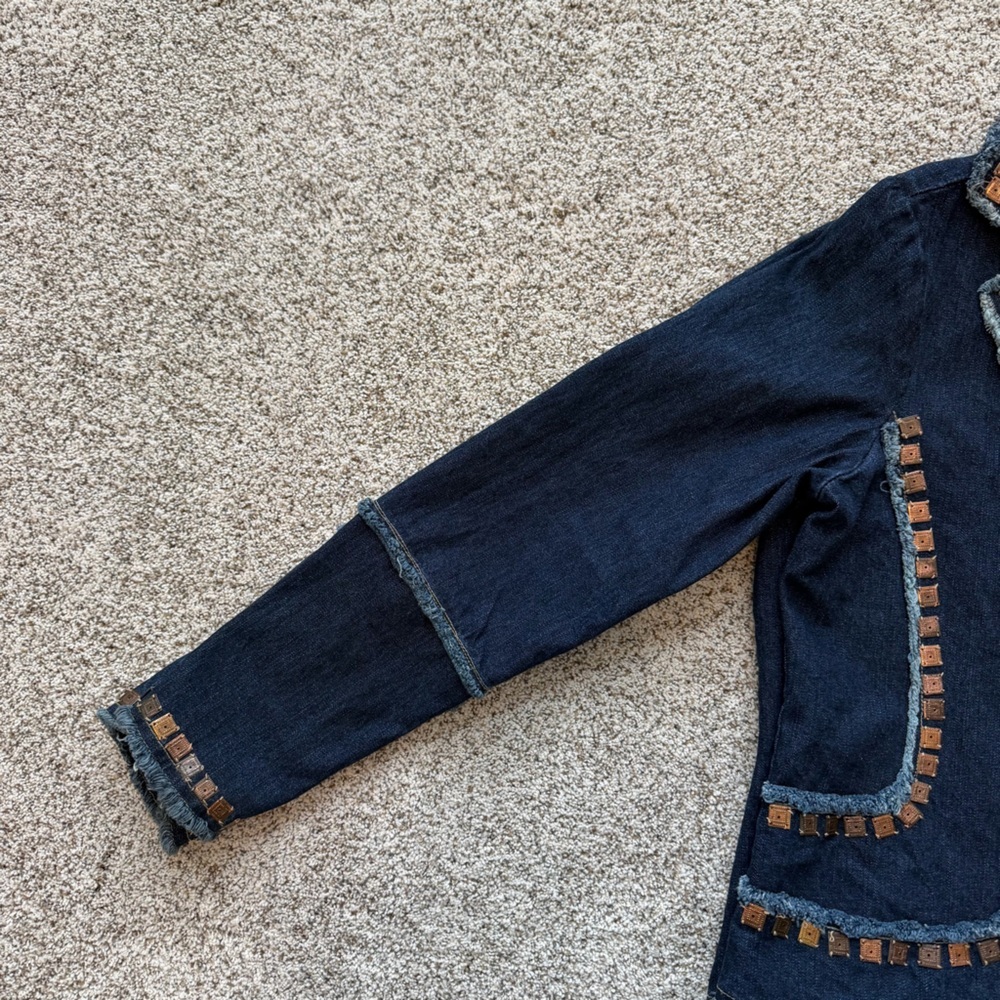 Vintage Style Studded Denim Jacket Chez Vouzde France Boho Western Large - Picture 6 of 12